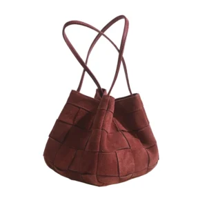 Woven Leather Tote Bag Red Suede Woman Tote Bag Elegant