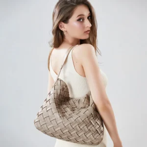 Woven Tote Bag for Women PU Leather Shoulder Messenger Bags