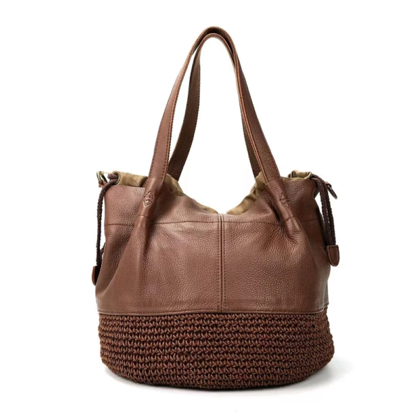 Woven Bag Brown Genuine Leather Handmade Bag