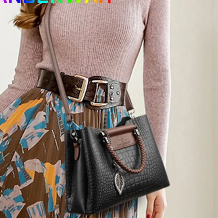 Brand Leather 3 Layers Alligator Crossbody Bag for Women Female Shoulder Messenger Sac Luxury Designer Ladies 2 edited