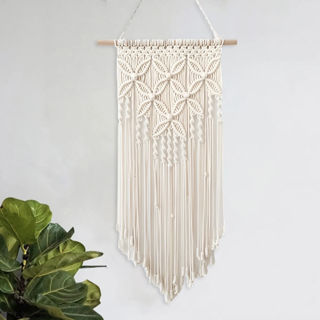 macrame wall hanging tapestry handmade ethnic chic tapestry woven wall art decor beige tassel cotton crochet