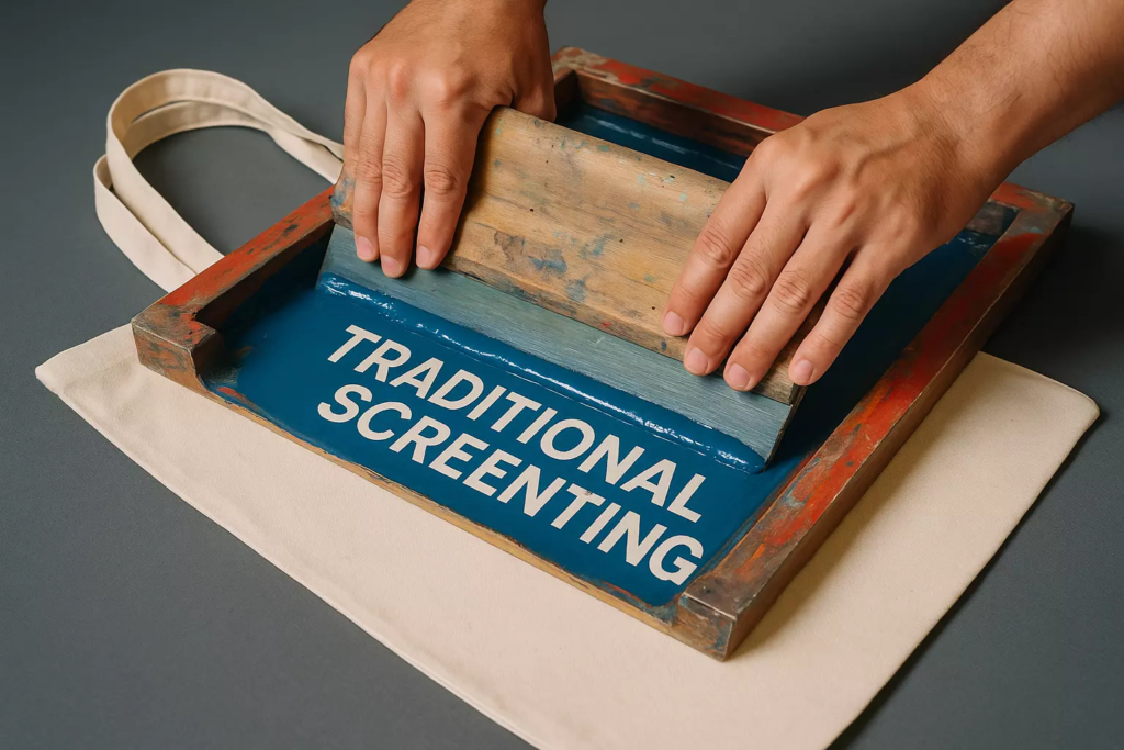 5 Best Tote Bag Screen Printing Methods You Need to Know to Make Your Designs Stand Out 2 traditional screen printing