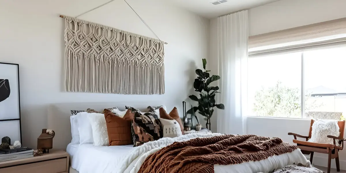 white macrame wall hanging bedroom decor