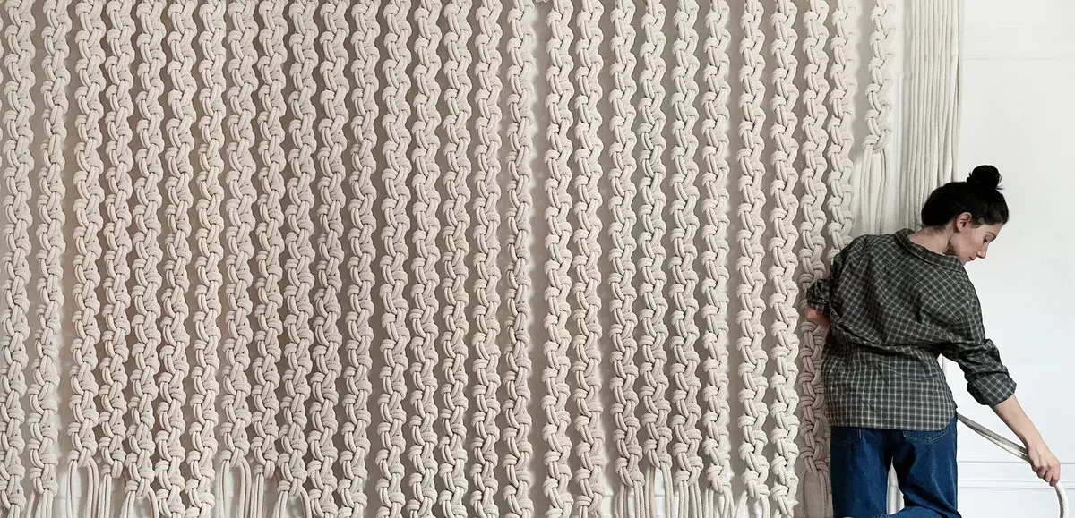 green cotton macrame wall hanging rope