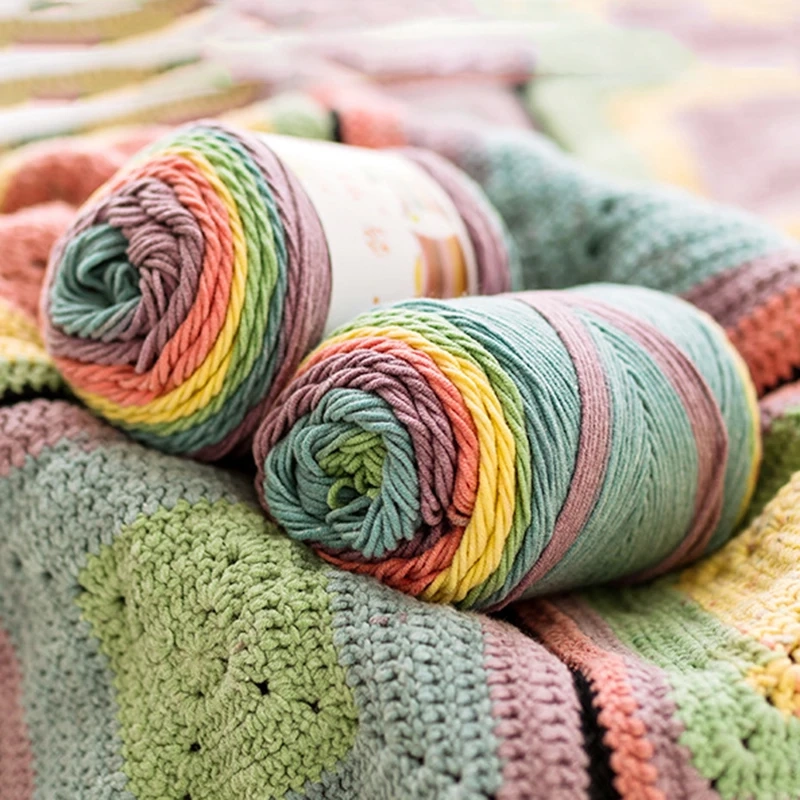 100g ball rainbow cotton yarn segment dyeing 5 ply of milk cotton diy hand knitted sofa 1