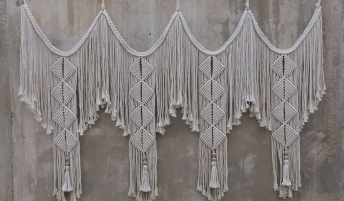 oversized white macrame wall hanging scale