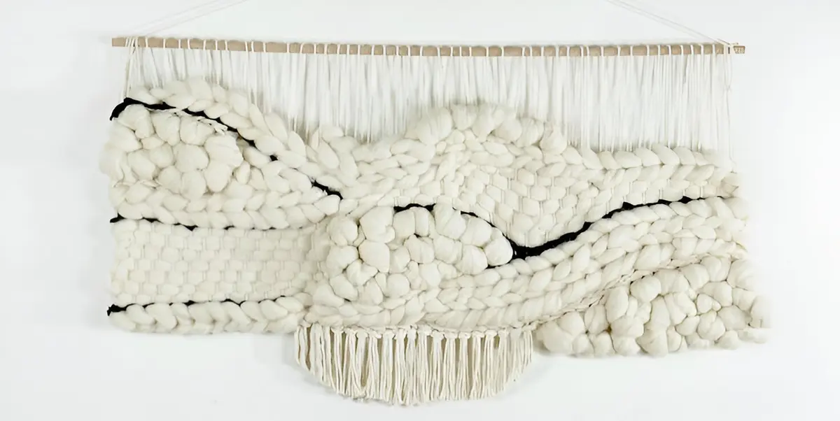 modern white macrame wall hanging