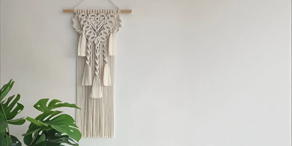 minimalist white macrame wall hanging