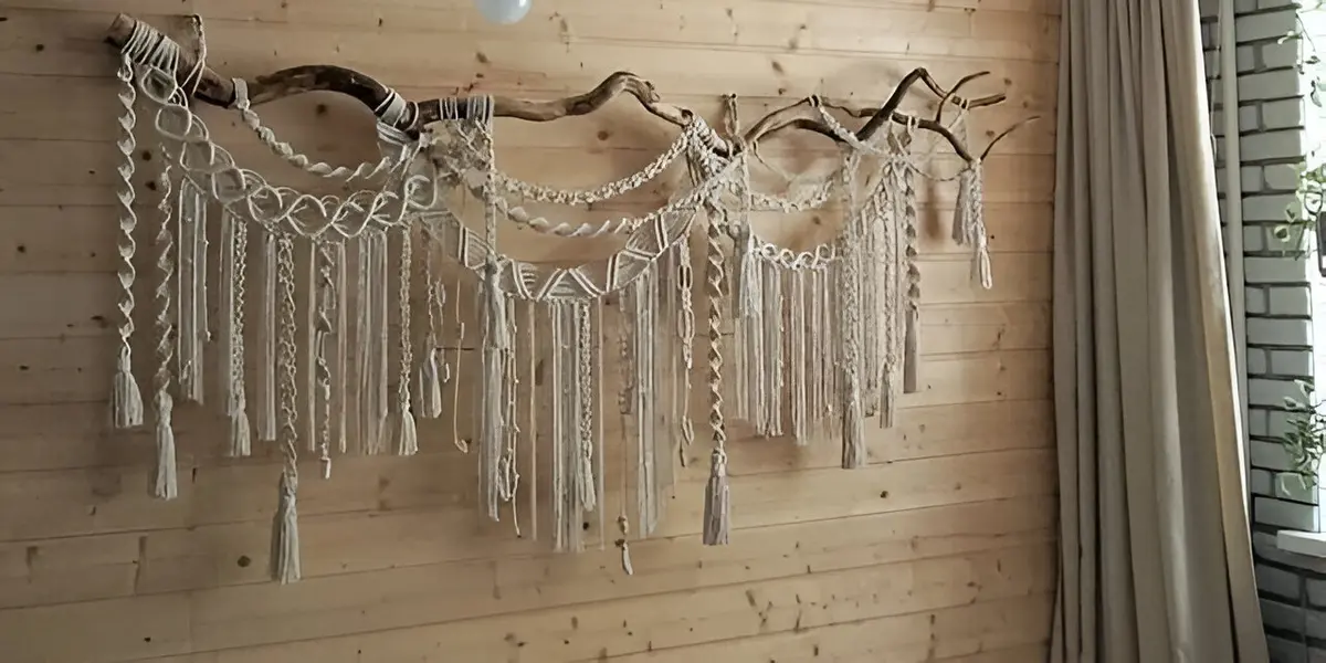 vintage white macrame wall hanging