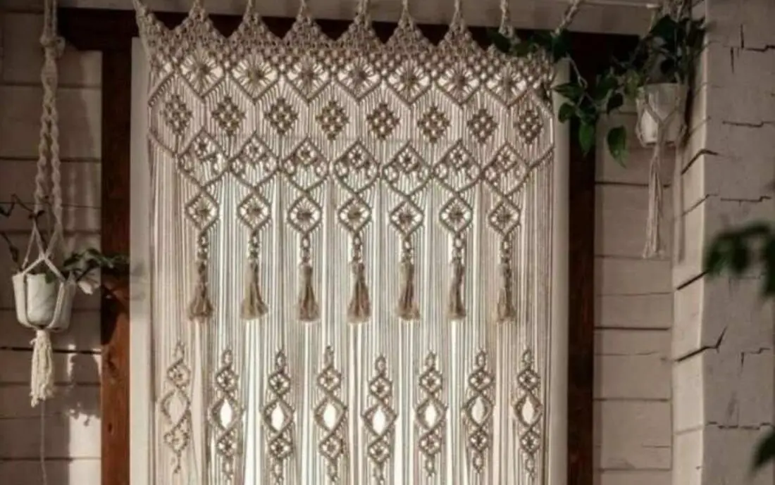 macrame lace curtains tribal ethnic motifs