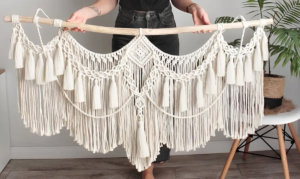 white macrame wall hanging dust removal