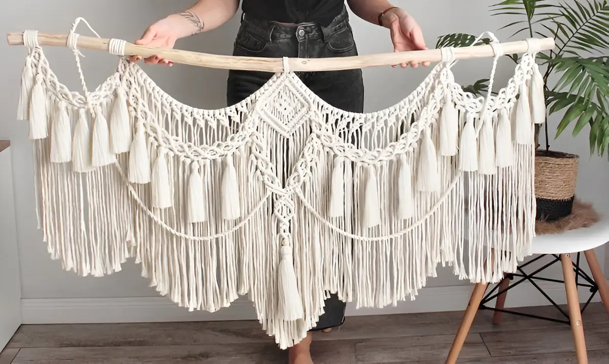 white macrame wall hanging dust removal