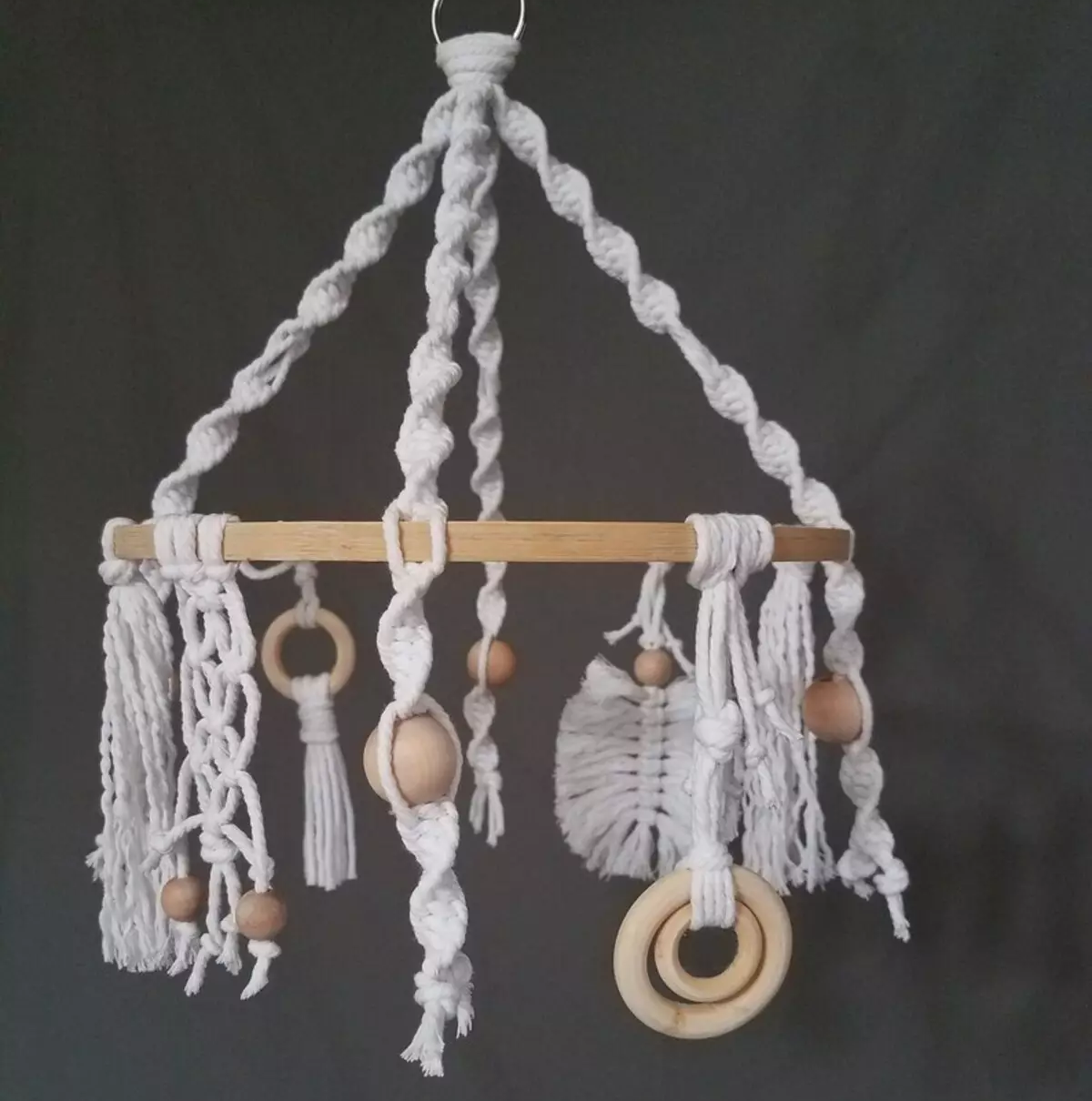 mixed size wooden beads macrame mobile nursery