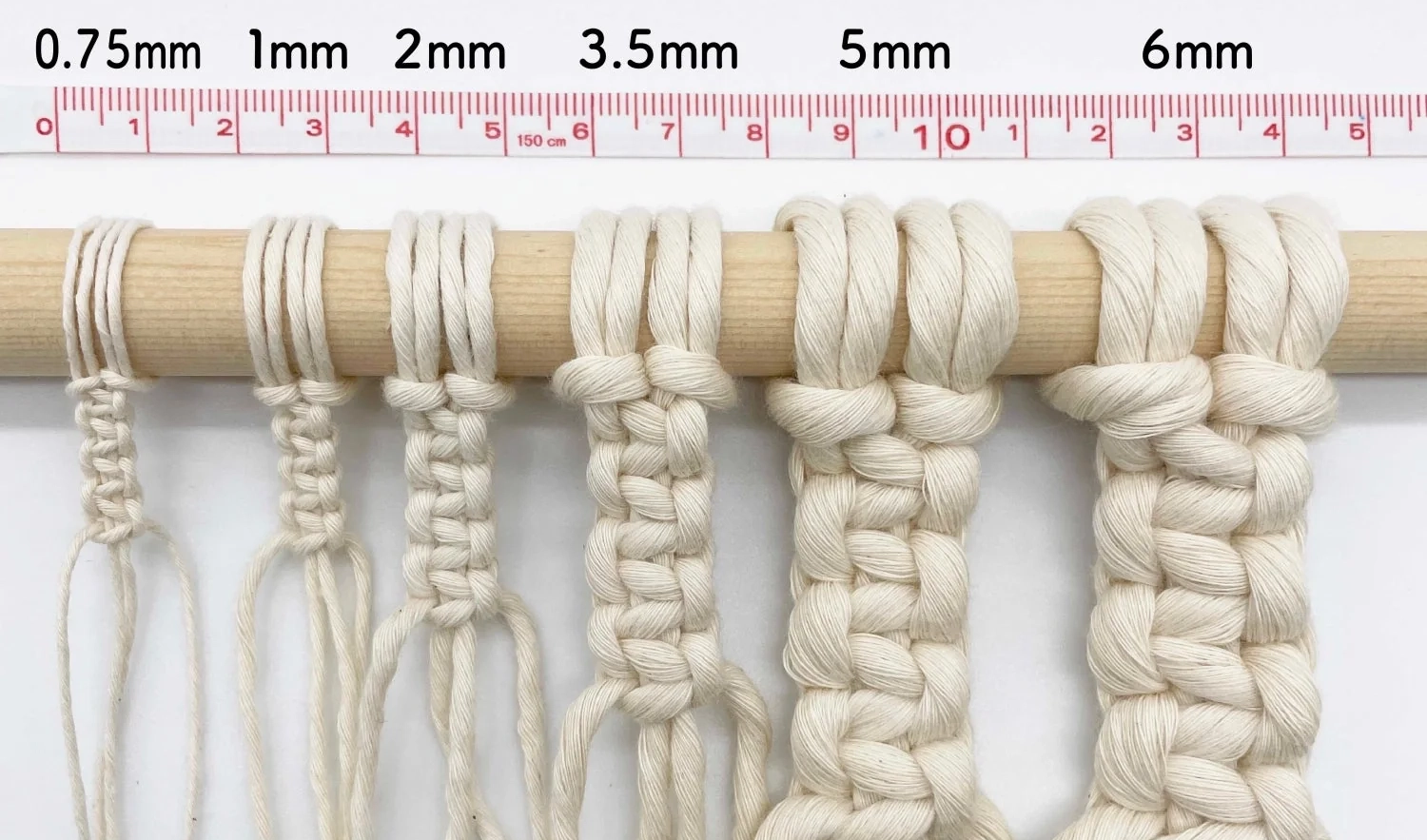 single strand macrame cord size chart guide