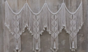 oversized white macrame wall hanging scale