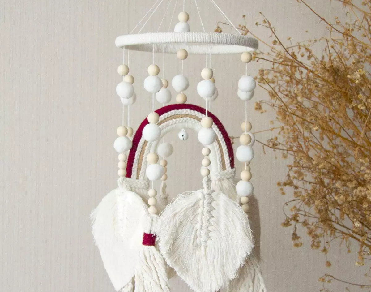 wooden beads macrame baby mobile safety