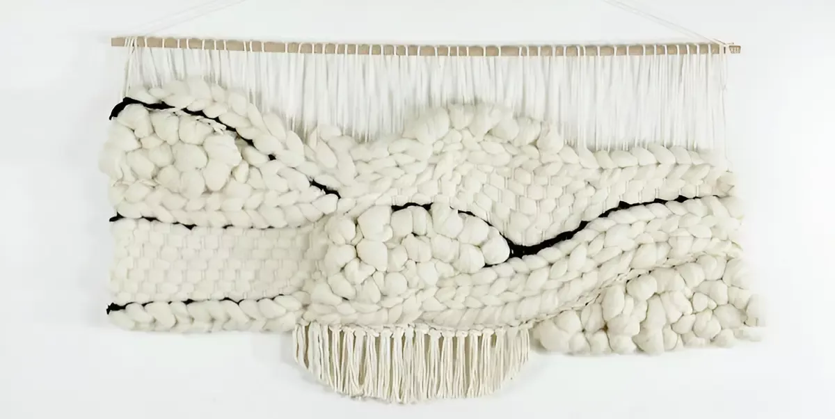 modern white macrame wall hanging