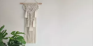 minimalist white macrame wall hanging
