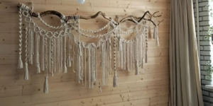 vintage white macrame wall hanging