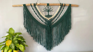 emerald green macrame wall hanging