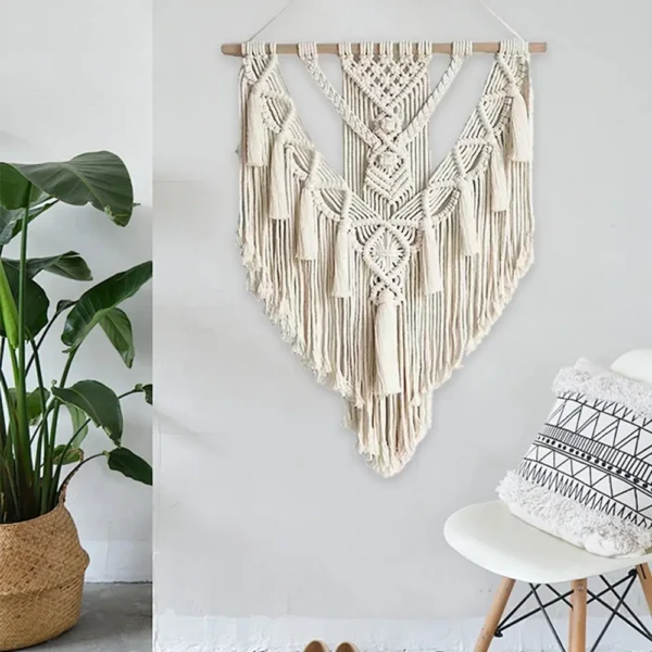 Creamy White Macrame Wall Tapestry Bohemian Cotton Art