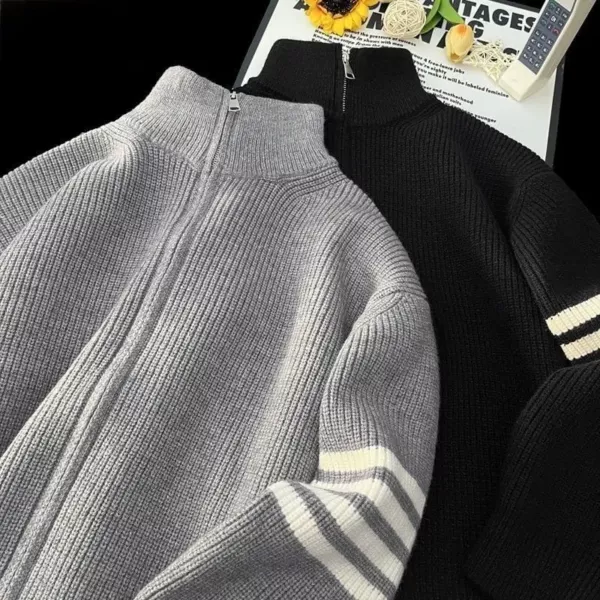 Zippered Stand Collar Cardigan Sweater