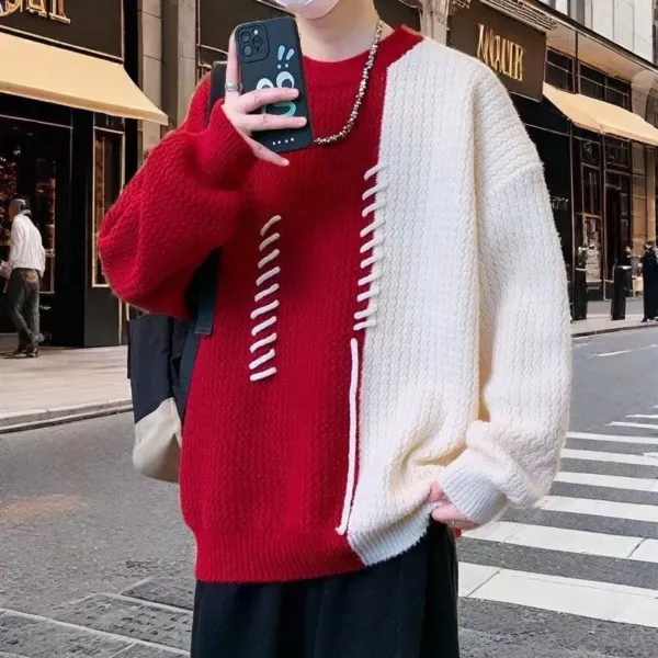 Patchwork Round Neck Teen Sweater