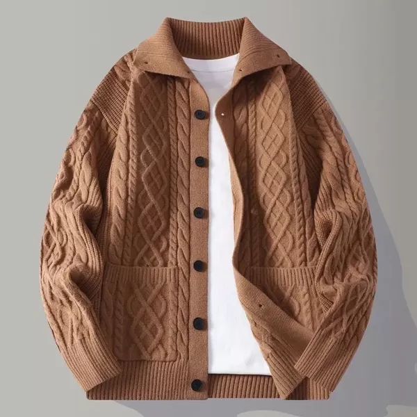 Collared Cable Knit Cardigan Jacket