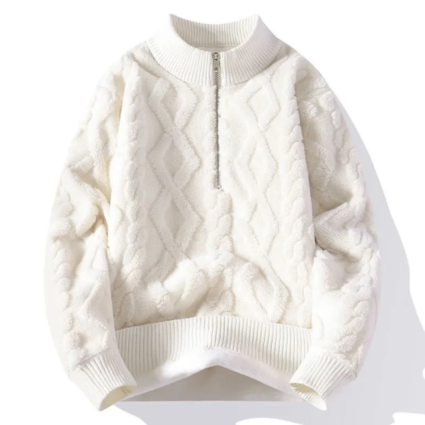 High Neck Jacquard Half Zip Sweater