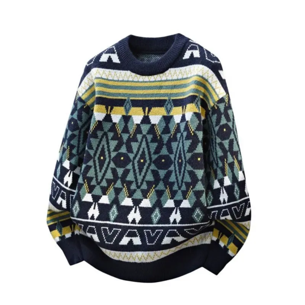 Ethnic Jacquard Round Neck Sweater