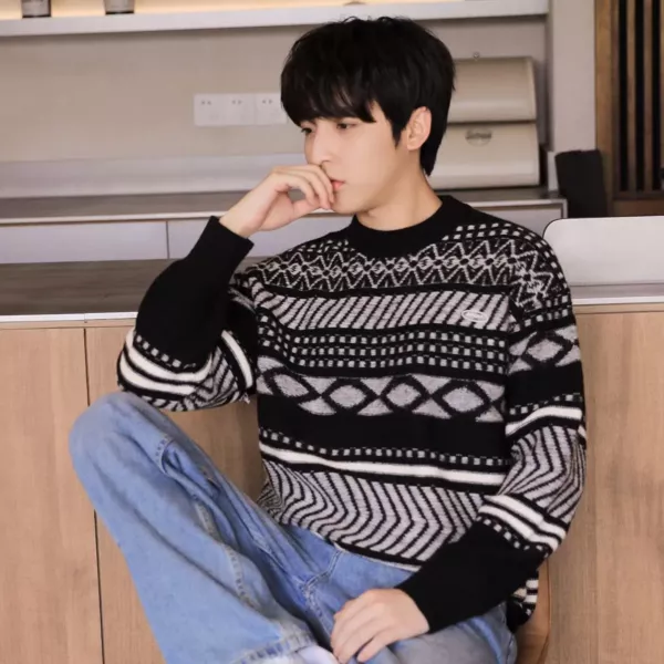 Geometric Floral Black Lazy Sweater