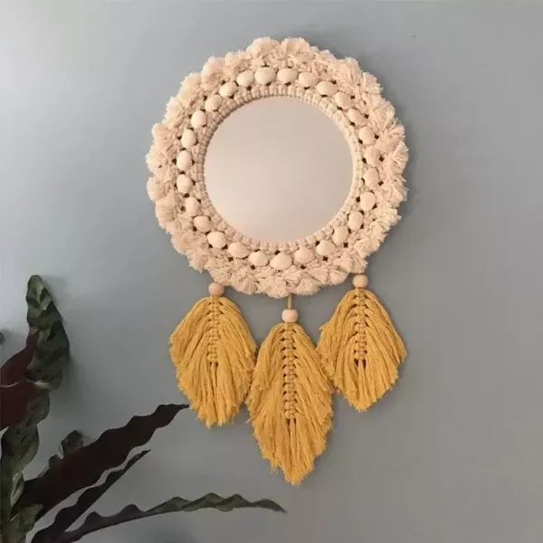 Feather Woven Round Mirror Bohemian